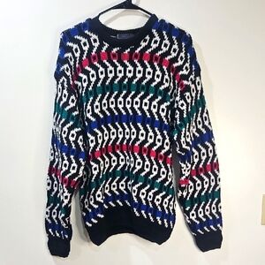 Vibrant Crewneck Sweater with Black and Blue Accents
